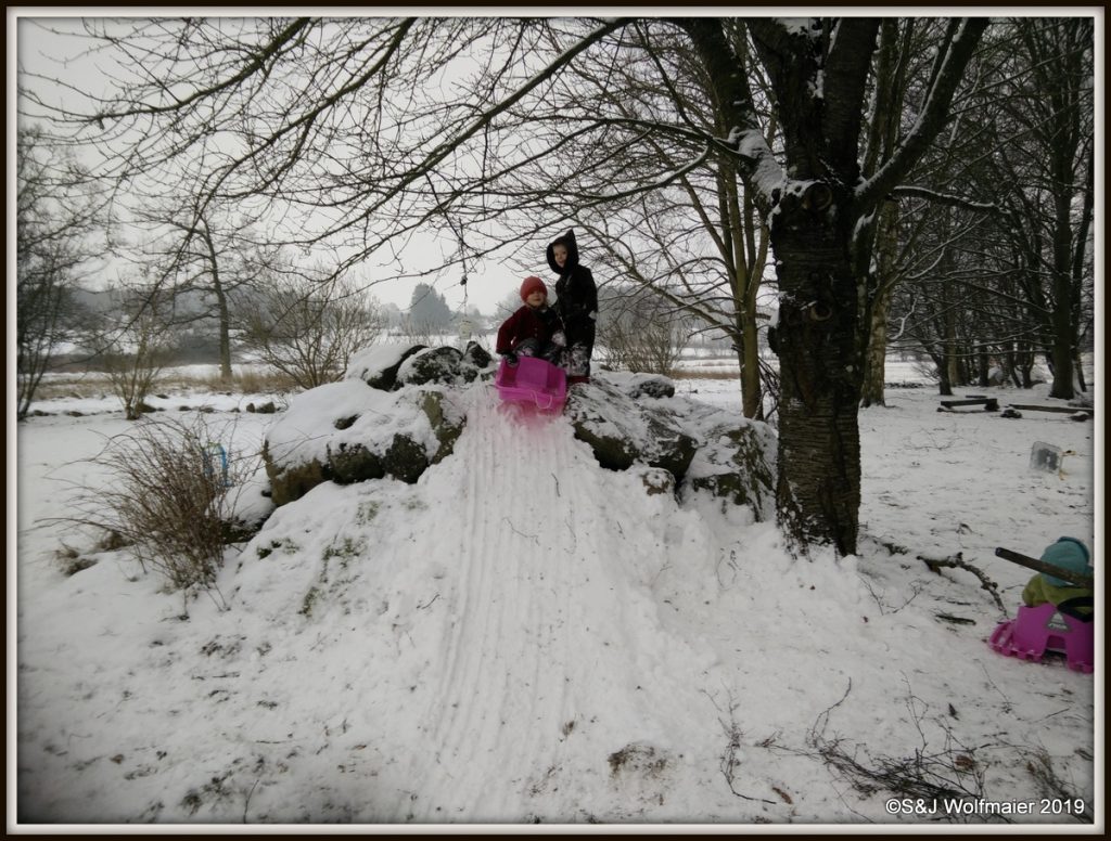 Our kids sledding on our little hill.